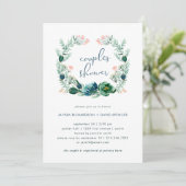 Blaue und grüne Blumenpaar-Dusche des Aquarell-| Einladung (Stehend Vorderseite)