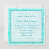 Blaue und grüne Blumenspitze-Hochzeits-Einladung Einladung (Rückseite)