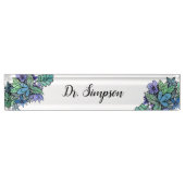 Blaue und grüne BlumenWasserfarbekunst Namensplakette (Vorderseite)
