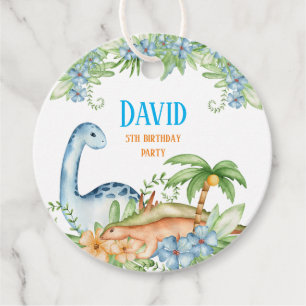Blaue und grüne Blütenblüte Dinosaurier Geburtstag Geschenkanhänger