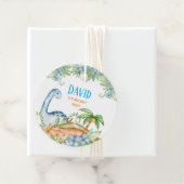 Blaue und grüne Blütenblüte Dinosaurier Geburtstag Geschenkanhänger (Beispiel)