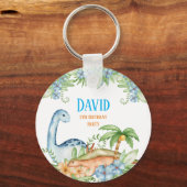 Blaue und grüne Blütenblüte Dinosaurier Geburtstag Schlüsselanhänger (Vorderseite)