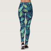 Blaue und grüne Botanische Blattmuster Leggings (Rückseite)