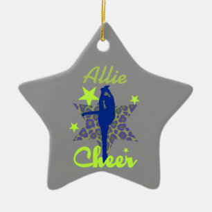 Blaue und grüne Cheerleadersternverzierung Keramikornament