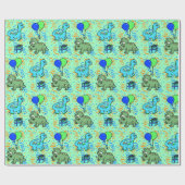 Blaue und grüne Confetti Dinosaurier zum Geburtsta Geschenkpapier (Flach)