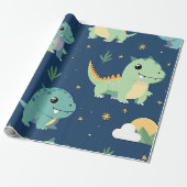 Blaue und grüne Dinosaurier-Muster Geschenkpapier (Ungerollt)