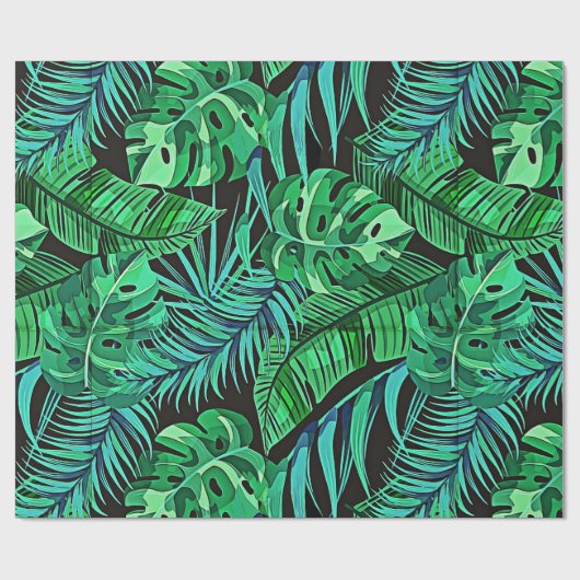 Blaue und grüne Farne und tropisches Blätter Geschenkpapier (Flach)