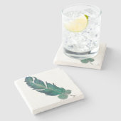 Blaue und grüne Feder Steinuntersetzer (Seitenansicht)