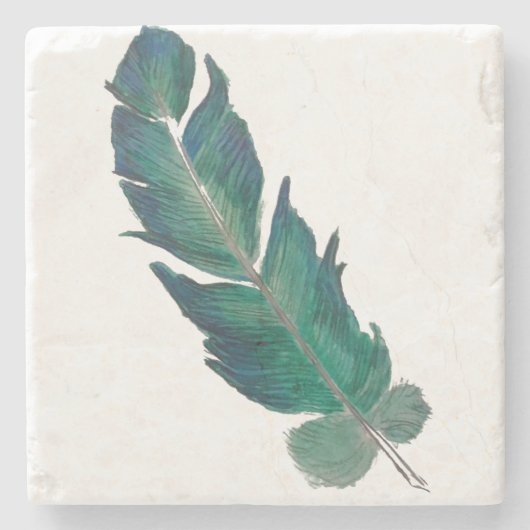 Blaue und grüne Feder Steinuntersetzer (Vorderseite)