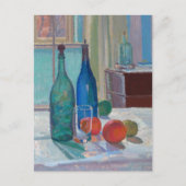 Blaue und grüne Flaschen und Orangen | Spencer Gor Postkarte (Vorderseite)