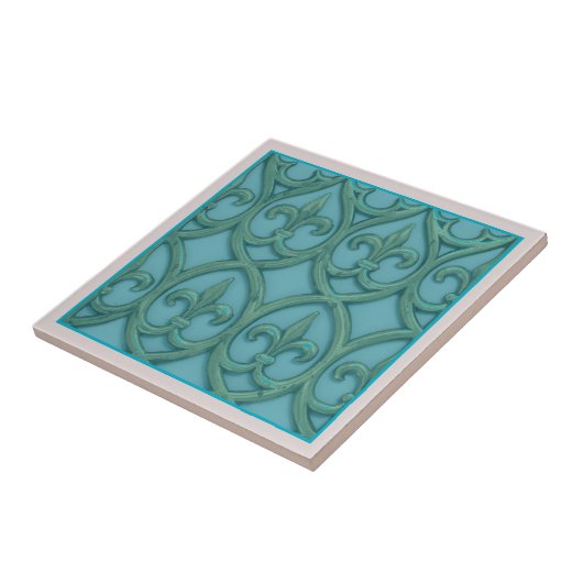 Blaue und grüne Fleur-de-lis Fliese (Seite)