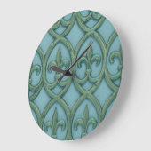 Blaue und grüne Fleur-de-lis Große Wanduhr (Winkel)