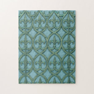 Blaue und grüne Fleur-de-lis Puzzle