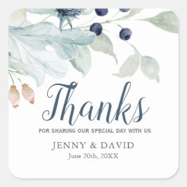 Blaue und grüne Folien für das Winterthema Wedding Quadratischer Aufkleber