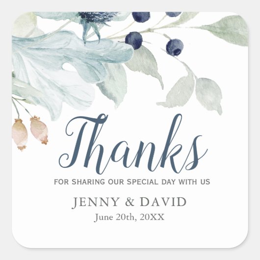 Blaue und grüne Folien für das Winterthema Wedding Quadratischer Aufkleber (Vorderseite)