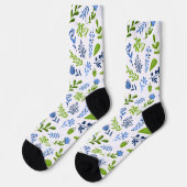 Blaue und grüne Frühlingsblumen  Socken (Linkes Detail)