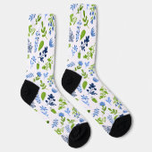 Blaue und grüne Frühlingsblumen  Socken (Rechts)