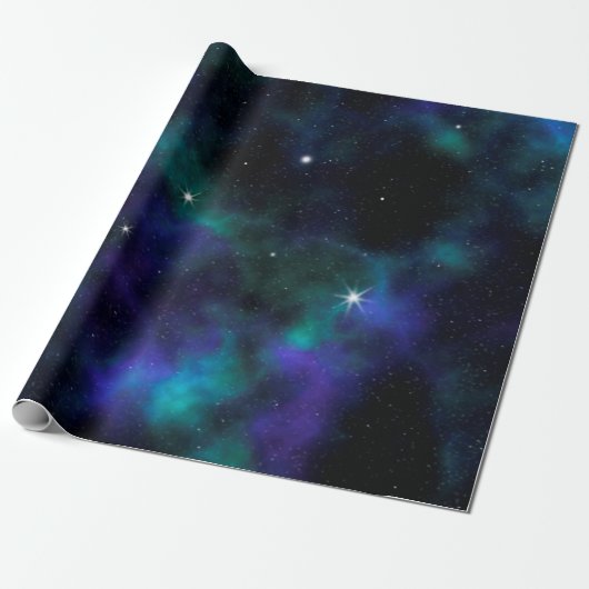 Blaue und grüne Galaxie Geschenkpapier (Ungerollt)