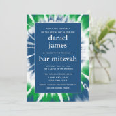 Blaue und grüne Gefärbte Krawatte Bar Mitzvah Foto Einladung (Stehend Vorderseite)