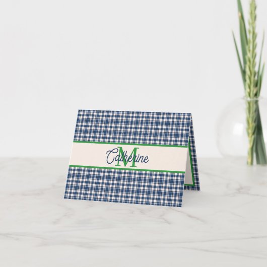 Blaue und grüne Gingham-Karo-Tartan-Monogramm (Vorderseite)