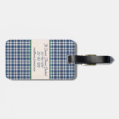 Blaue und grüne Gingham-Karo-Tartan-Monogramm Gepäckanhänger (Rückseite horizontal)