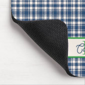 Blaue und grüne Gingham-Karo-Tartan-Monogramm Mousepad (Ecke)