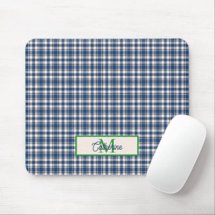 Blaue und grüne Gingham-Karo-Tartan-Monogramm Mousepad