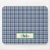 Blaue und grüne Gingham-Karo-Tartan-Monogramm Mousepad (Vorne)