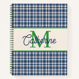 Blaue und grüne Gingham-Karo-Tartan-Monogramm Notizblock