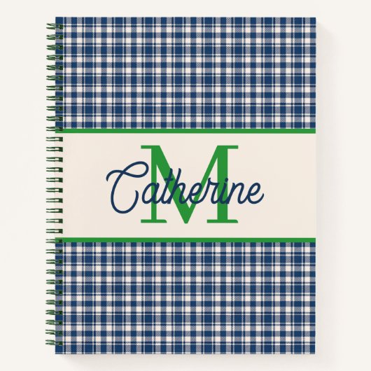 Blaue und grüne Gingham-Karo-Tartan-Monogramm Notizblock (Vorderseite)