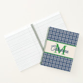 Blaue und grüne Gingham-Karo-Tartan-Monogramm Notizblock (Innenseite)