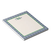 Blaue und grüne Gingham-Karo-Tartan-Monogramm Notizblock (angewinkelt)