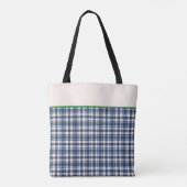 Blaue und grüne Gingham-Karo-Tartan-Monogramm Tasche (Rückseite)