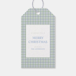 Blaue und grüne Gingham-Weihnachten Geschenkanhänger
