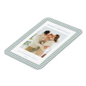 Blaue und grüne Gingham-Weihnachtsfoto Magnet (Linke Seite)
