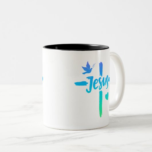 Blaue und grüne Gradienten Jesus kreuzen Christlic Zweifarbige Tasse (VorderseiteRechts)