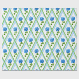 Blaue und grüne Grandmillenial Hydrangea Ditsy Geschenkpapier