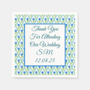 Blaue und grüne Grandmillenial Hydrangea Ditsy Serviette