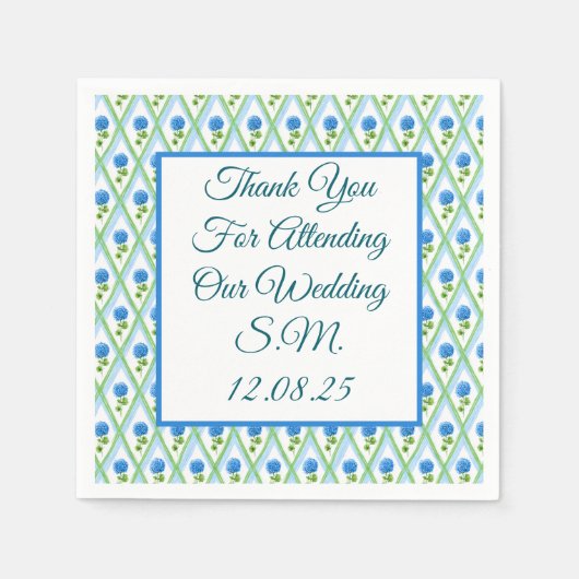 Blaue und grüne Grandmillenial Hydrangea Ditsy Serviette (Vorderseite)