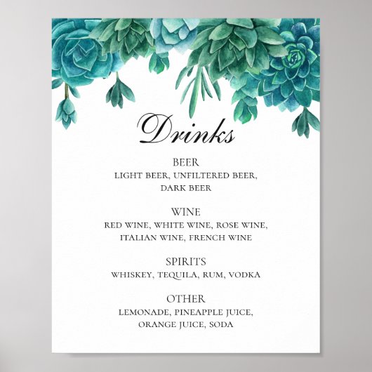 Blaue und grüne Hochzeitsdrinks Poster (Vorne)