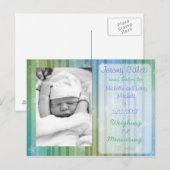 Blaue und grüne Junge Geburtsankündigung Postkarte (Vorne/Hinten)