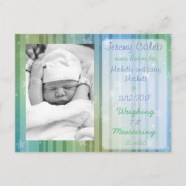 Blaue und grüne Junge Geburtsankündigung Postkarte