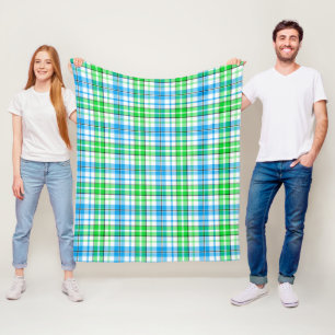 Blaue und grüne Karo-Tartan-Weiß Fleecedecke