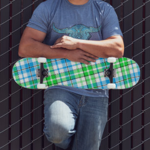 Blaue und grüne Karo-Tartan-Weiß Skateboard