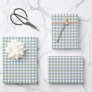 Blaue und grüne Karo-Weihnachtsdekoration Geschenkpapier Set