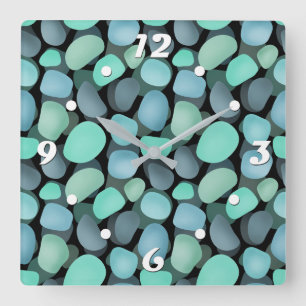 Blaue und grüne Kies Quadratische Wanduhr