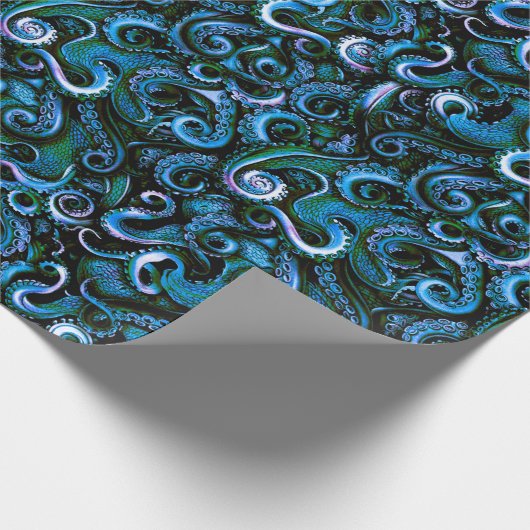 Blaue und grüne Kraken Geschenkpapier (Ecke)