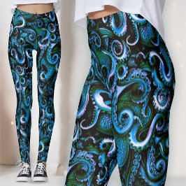 Blaue und grüne Kraken Tentakel Leggings