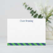 Blaue und grüne Krawatte Streifen Personalisierte  Dankeskarte (Stehend Vorderseite)
