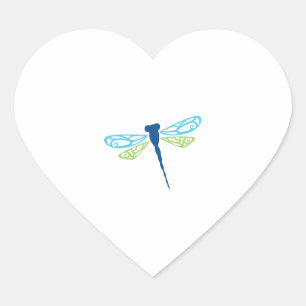Blaue und grüne Libelle Herz-Aufkleber